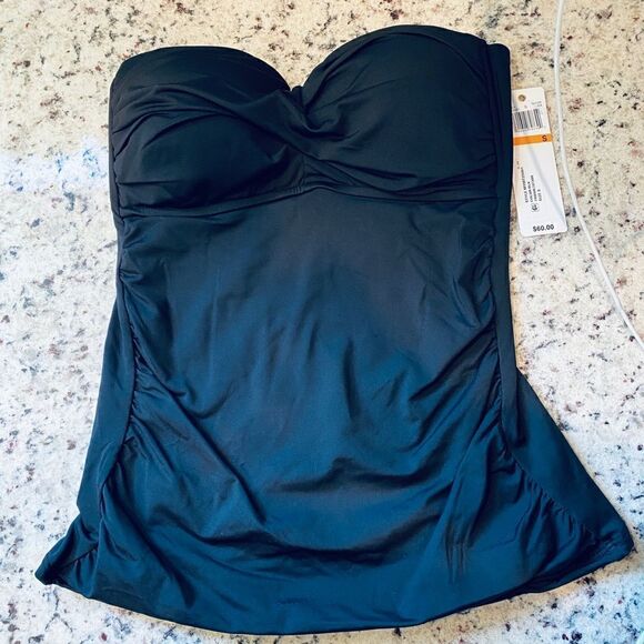 Anne Cole Women's Solid Twist Front Shirred Bandeau Tankini Swim Top ONLY - Picture 3 of 8